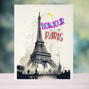Panneau En Acrylique Bonjour Paris coloré