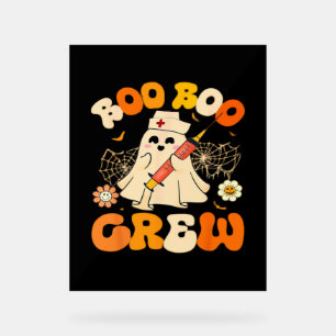Panneau En Acrylique Boo Boo Crew Drôle Fantôme Pour Infirmière, Rétro