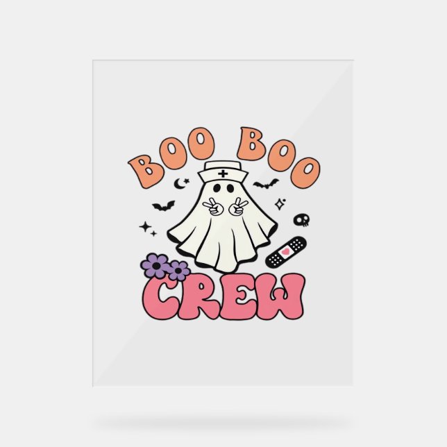Panneau En Acrylique Boo Boo Crew Nurse Halloween Ghost Funny Classic T (Recto)