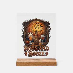 Panneau En Acrylique Boos Booze Halloween Crâne Bouteille Bière Vin Cha