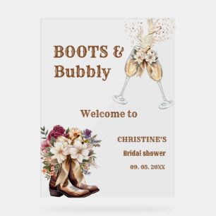 Panneau En Acrylique Boots & Bubbly Boho Fête des mariées ouest Bienven