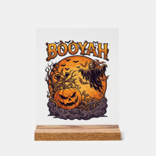 Panneau En Acrylique Booyah Halloween Citrouille Faucheuse Lune Orange_