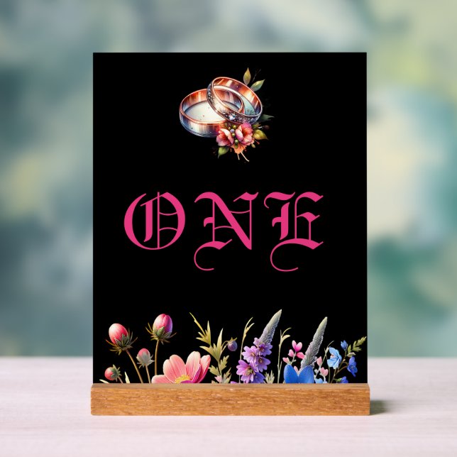 Panneau En Acrylique Botanical Floral Wedding bands Tabletop NumberSign (Neutre)