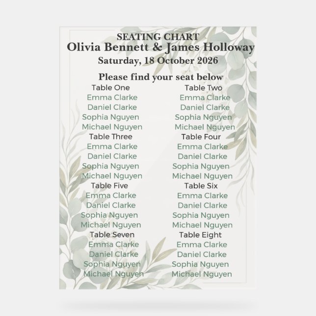 Panneau En Acrylique Botanical Garden Wedding Seating Chart (Recto)