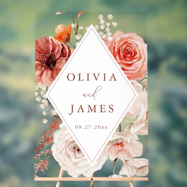 Panneau En Acrylique Botanique Boho Floral Frame Mariage (Neutre)