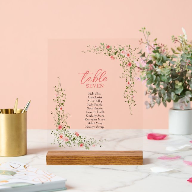 Panneau En Acrylique Botanique Elegant rose roses Script Mariage (Mariage)