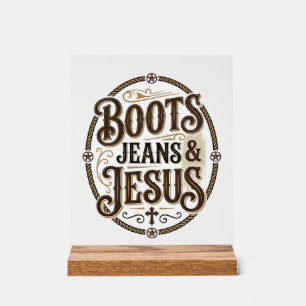 Panneau En Acrylique Bottes Jeans & Jésus Foi Occidentale Vintage