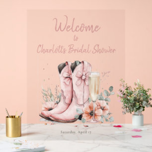 Panneau En Acrylique Bottes roses et Fête des mariées en verre de champ