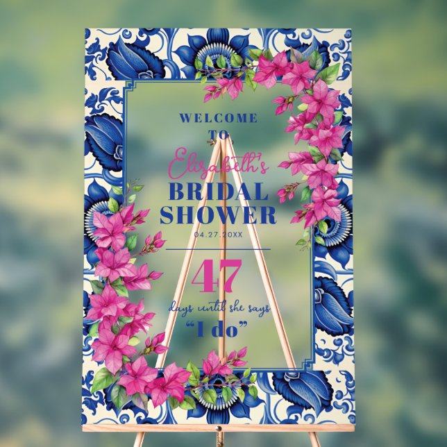 Panneau En Acrylique Bougainvillea rose Carrelage bleu Fête des mariées (Neutre)