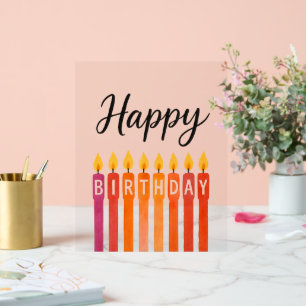Panneau En Acrylique Bougie d'anniversaire colorée – Joyeux Anniversair