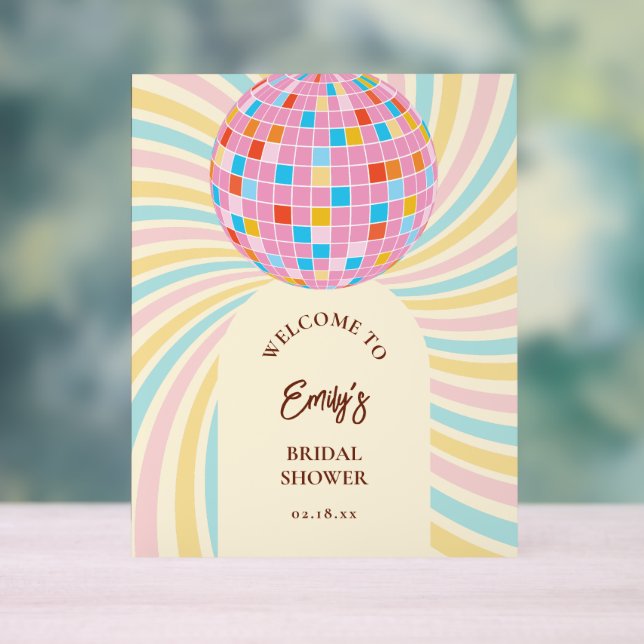 Panneau En Acrylique Boule à facettes rose rétro moderne pour bienvenue (Neutre)