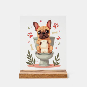 Panneau En Acrylique Bouledogue français en colère vintage tenant du pa