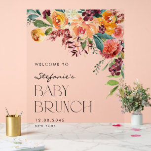 Panneau En Acrylique Bouquet floral aquarelle automnal pour Baby Brunch
