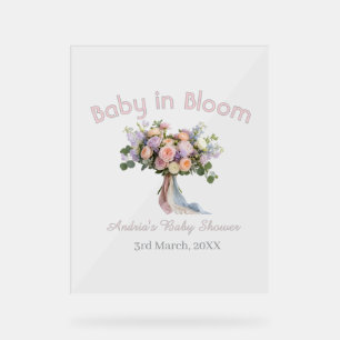 Panneau En Acrylique bouquet floral baby in bloom shower bébé rétro ros