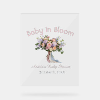 Panneau En Acrylique bouquet floral baby in bloom shower bébé rétro ros