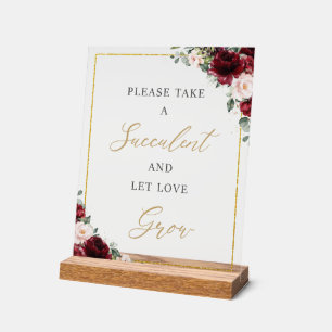 Panneau En Acrylique Bourgogne Blush Floral Succulent Favoriser l'amour