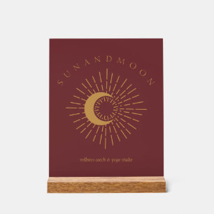 Panneau En Acrylique Bourgogne or Soleil Lune Énergie Solaire Spirituel
