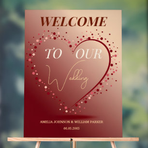 Panneau En Acrylique Bourgogne Rose Gold Coeur Confettis Mariage Bienve