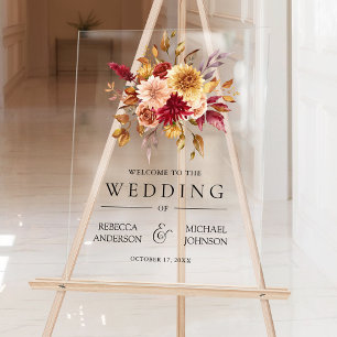 Panneau En Acrylique Bourgogne Terre Cuite Fleurs Mariage Accueil