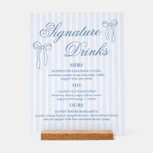 Panneau En Acrylique Bow Blue Mariage Signature Boissons Cocktails
