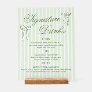 Panneau En Acrylique Bow Green Mariage Signature Boissons Cocktails
