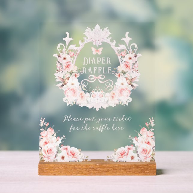 Panneau En Acrylique Bow rose Floral Crest bébé fille Douche couche (Neutre)