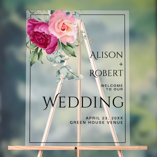 Panneau En Acrylique Branche avec rose rose rose translucide mariage WE (Neutre)