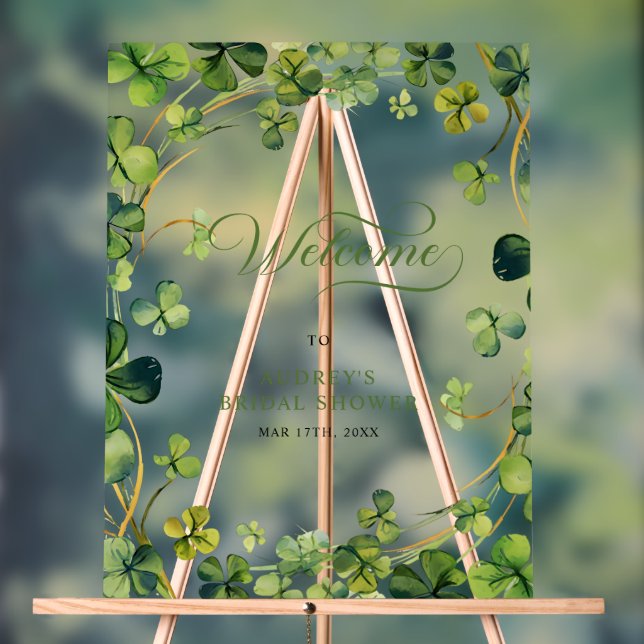 Panneau En Acrylique Bridal Shower Greenery Shamrock Welcome Sign (Neutre)