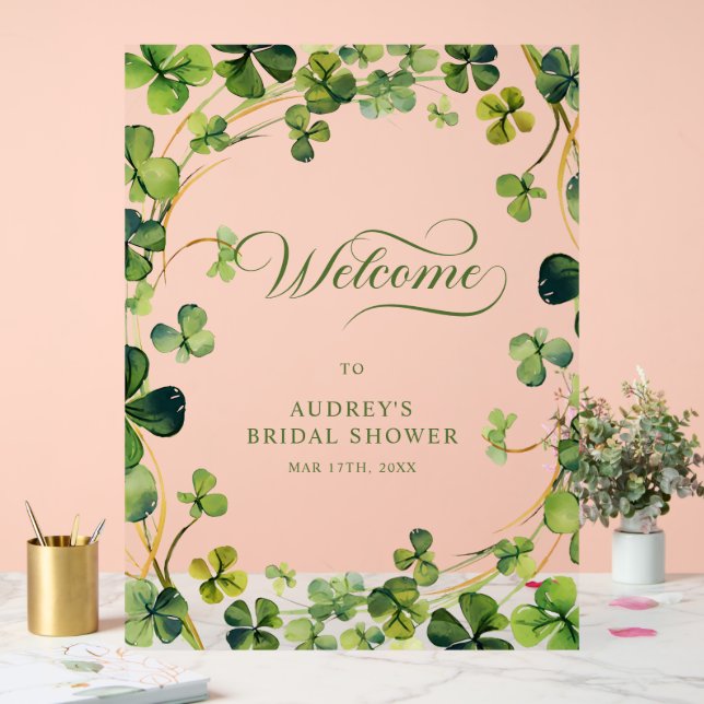 Panneau En Acrylique Bridal Shower Greenery Shamrock Welcome Sign (Mariage)