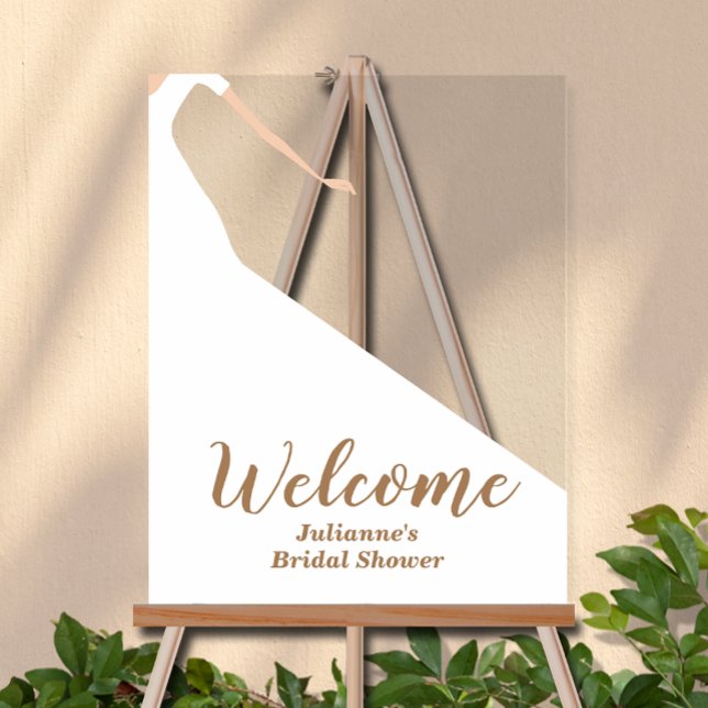 Panneau En Acrylique Bride en Fête des mariées Gown Bienvenue signature (Bride in wedding gown bridal shower Welcome acrylic sign)