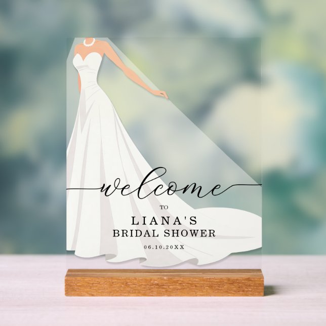 Panneau En Acrylique Bride in Gown Bridal Shower Welcome (Neutre)