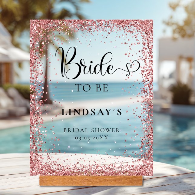 Panneau En Acrylique BRIDE TO BE! Copper Glitter Bridal Shower  (BRIDE TO BE! Copper Glitter Bridal Shower Acrylic Sign)