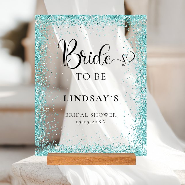 Panneau En Acrylique BRIDE TO BE! Mint Glitter Bridal Shower  (BRIDE TO BE! Mint Glitter Bridal Shower Acrylic Sign)