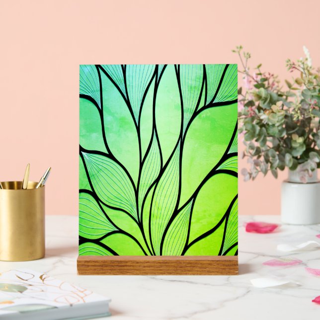 Panneau En Acrylique Bright Green Hues Creative Leave Motif (Mariage)