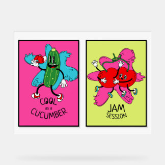 Panneau En Acrylique Bright Pop Art Donut & Veggie Duo Posters - Drôle