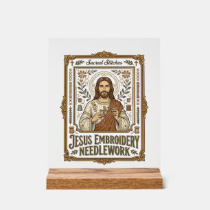 Panneau En Acrylique Broderie Jésus Travail à l'aiguille Jésus Broderie