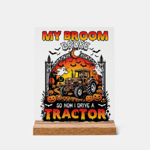 Panneau En Acrylique Broom Broke Tractor Halloween Witch Ghosts_1
