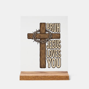 Panneau En Acrylique Bruh Jésus T'aime Croix Vintage Chrétien Vecto
