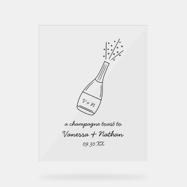 Panneau En Acrylique Bubbly Popping Champagne Bouteille Mariage Whimsic (Recto)