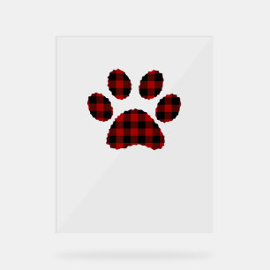 Panneau En Acrylique Buffalo Plaid Chien Empreinte de patte ou Amoureux
