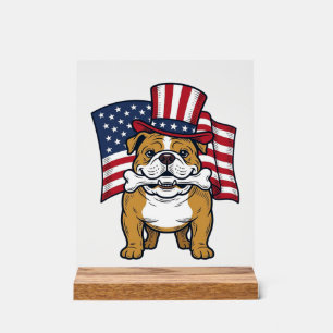 Panneau En Acrylique Bulldog Patriotique Avec Drapeau Vector Design_1