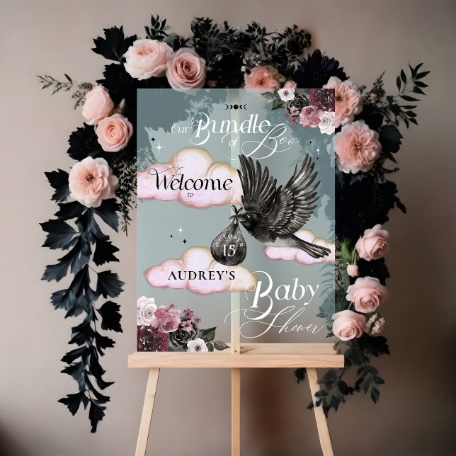 Panneau En Acrylique Bundle gothique Boo Raven Baby shower Bienvenue (Gothic Bundle of Boo Raven Baby Shower Welcome Acrylic Sign)