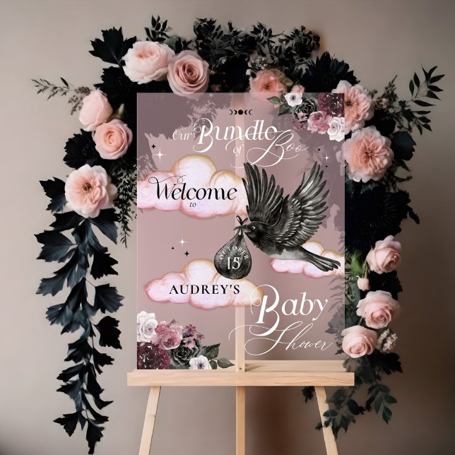 Panneau En Acrylique Bundle gothique Boo Raven Baby shower Bienvenue (Gothic Bundle of Boo Raven Baby Shower Welcome Acrylic Sign)