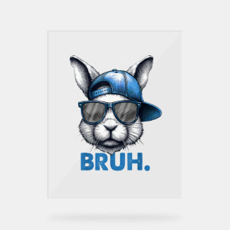 Panneau En Acrylique Bunny Face Bruh Mème Drôle Dire Bro Salutation Eas