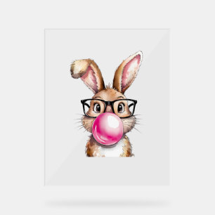 Panneau En Acrylique Bunny Lapin soufflant la bulle gomme Jour de Pâque