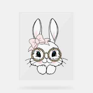 Panneau En Acrylique Bunny Visage Pâques Posters de animaux lunettes Pr