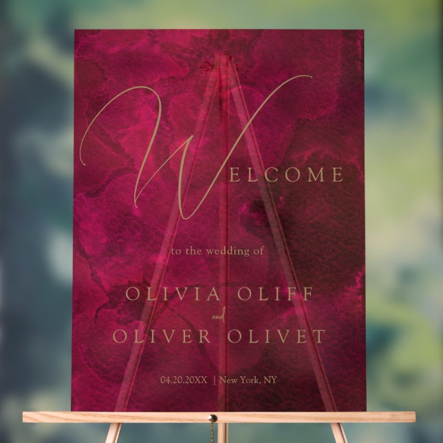 Panneau En Acrylique Burgundy Passion Mariage Bienvenue (Neutre)