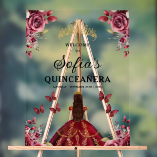 Panneau En Acrylique Burgundy Princess Quinceañera Bienvenue