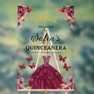 Panneau En Acrylique Burgundy Princess Quinceañera Bienvenue