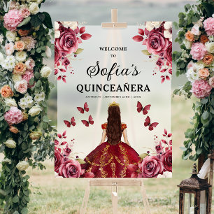 Panneau En Acrylique Burgundy Princess Quinceañera Bienvenue